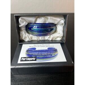 Pier 1  Art Glass Cuff Bracelet Blue En Verre Artisanal Vacation New In Box
